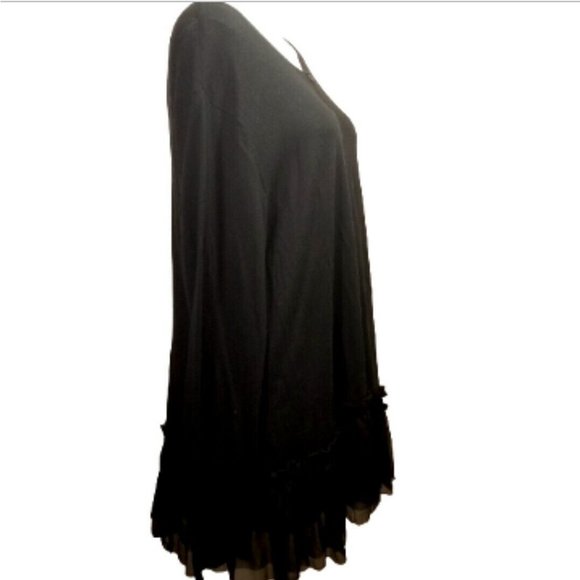 Blouse Thin Sweater Plus 2X Black Long Sleeve Button Front Ruffle Dress Casual - Picture 4 of 9